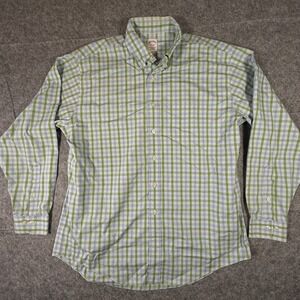 Brooks Brothers Button Down Mens L Green Blue Check Traditional Fit Non-Iron